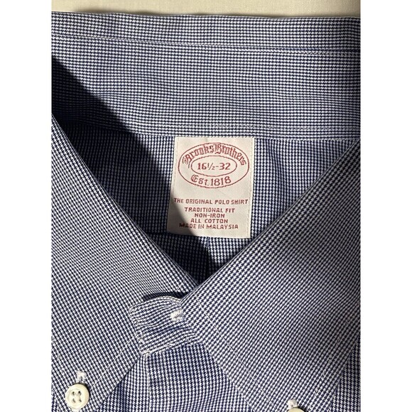 Brooks Brothers 16.5 34/35 “The Original Polo Shirt” traditional Fit Blue Check - Picture 2 of 6